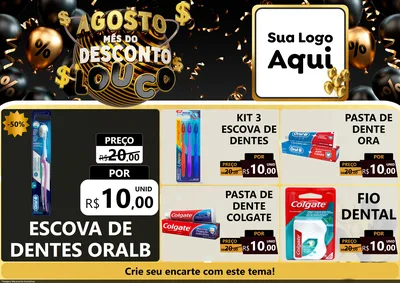 Modelo de Encarte para Encarte A4 Horizontal com o tema Agosto Mês do Desconto Louco para Higiene Pessoal