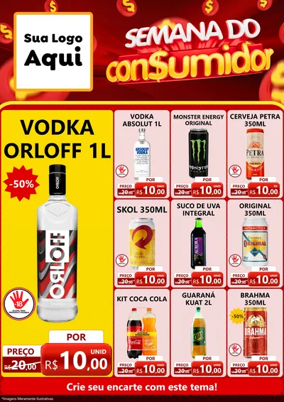 Modelo de Encarte para Encarte A4 Vertical com o tema Semana do Consumidor para Distribuidora de bebidas