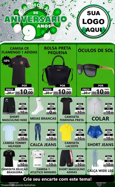 Modelo de Encarte para Encarte Grande com o tema Promoção de Aniversário - 9 Anos para Roupas e acessórios