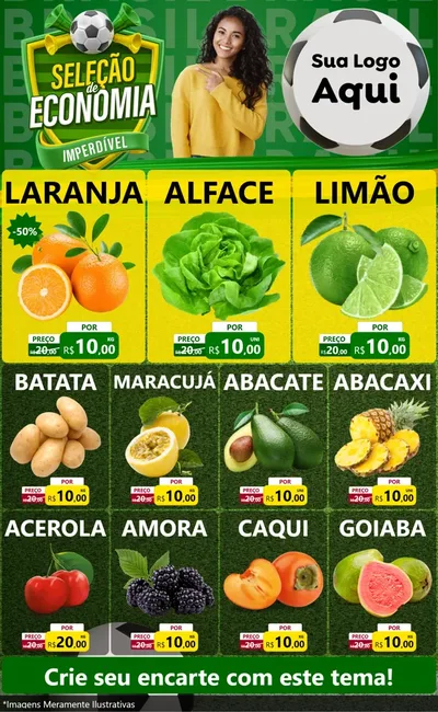 Modelo de Encarte para Encarte Grande com o tema Seleção de Economia - Copa para Hortifrúti