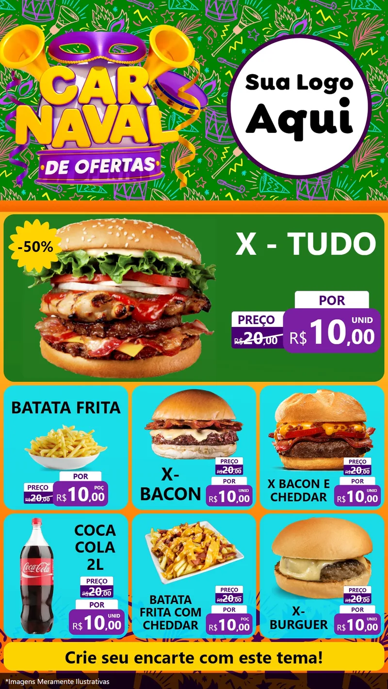 Modelo de Rede Social para Stories com o tema Carnaval de Ofertas para Hamburgueria