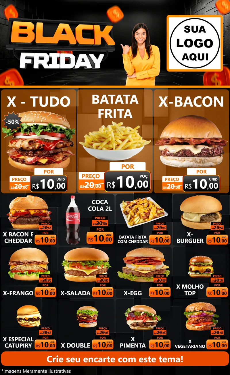 Modelo de Encarte para Encarte Grande com o tema Black Friday para Hamburgueria