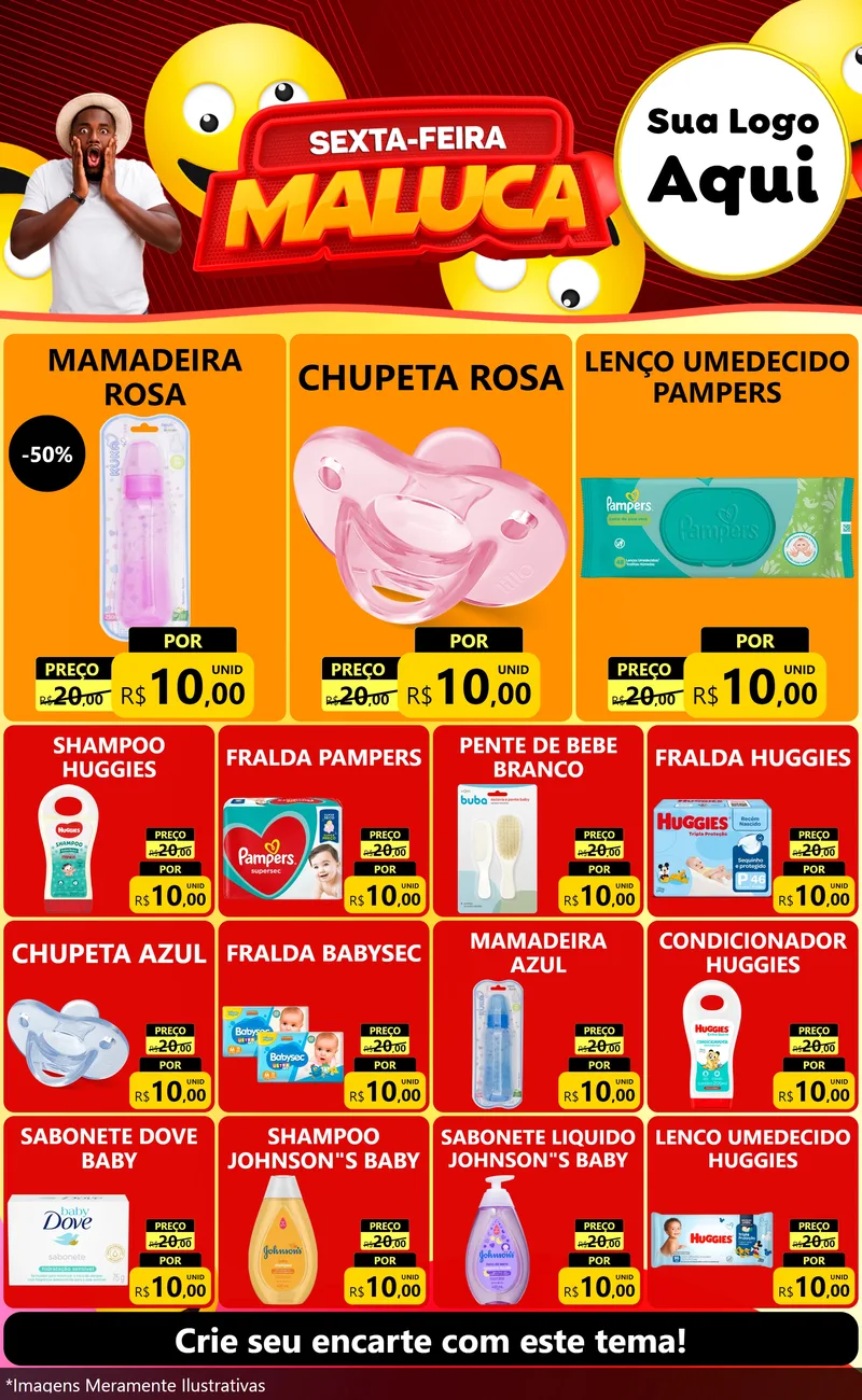 Modelo de Encarte para Encarte Grande com o tema Sexta-feira Maluca para Bebês