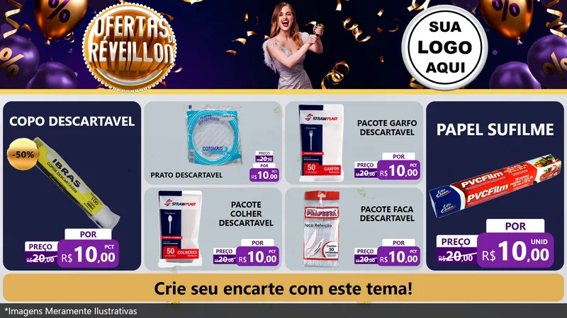 Modelo de TV para TV Horizontal com o tema Ofertas de Réveillon para Embalagens