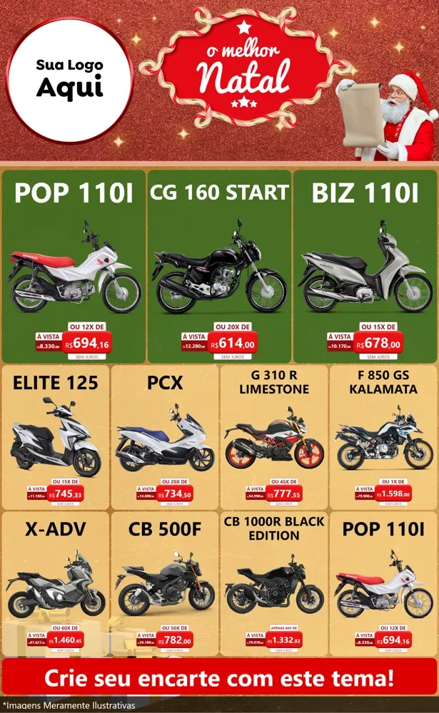 Modelo de Encarte para Encarte Grande com o tema O Melhor Natal para Concessionaria de Motos