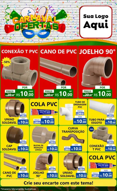 Modelo de Encarte para Encarte Grande com o tema Carnaval de Ofertas para Tubos e conexões