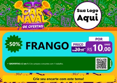 Modelo de Cartaz para Cartaz A4 Horizontal com o tema Carnaval de Ofertas para Assados