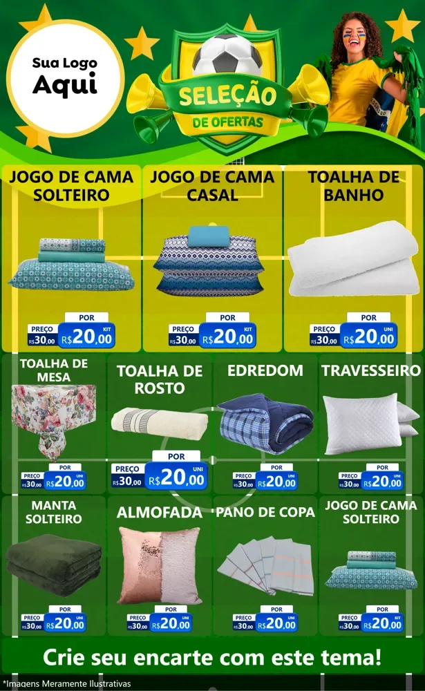 Modelo de Encarte para Encarte Grande com o tema Seleção de Ofertas - Copa para Cama, Mesa e Banho