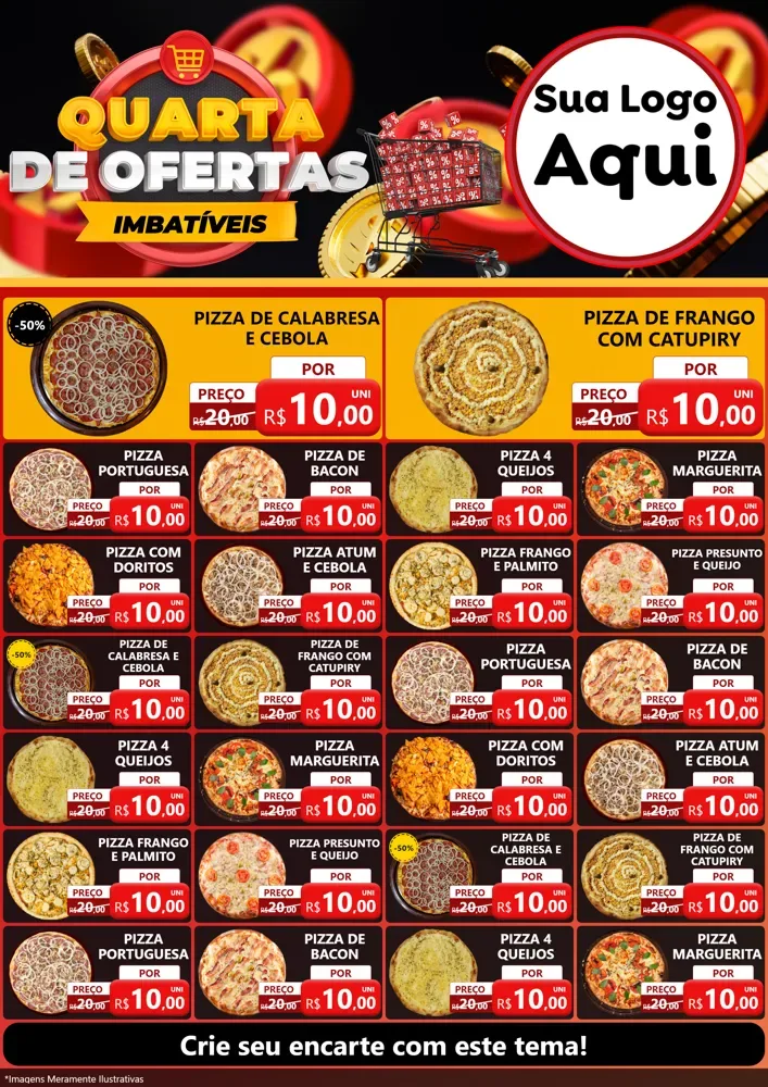 Modelo de Encarte para Encarte A4 Vertical com o tema Quarta de Ofertas Imbatíveis para Pizzaria