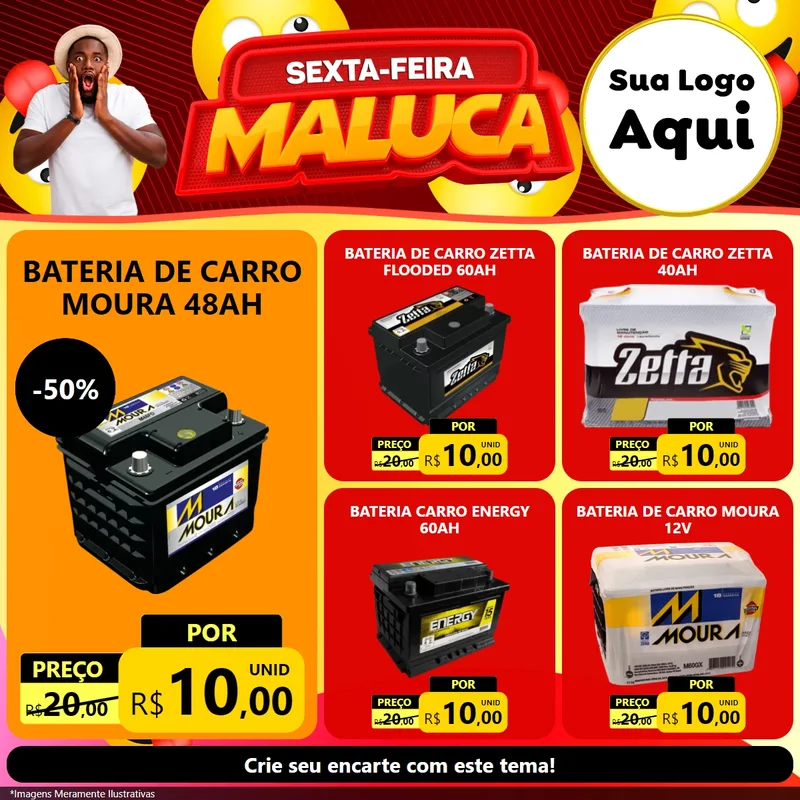 Modelo de Rede Social para Feed Facebook com o tema Sexta-feira Maluca para Baterias Elétricas