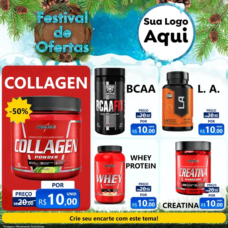 Modelo de Rede Social para Feed Facebook com o tema Festival de Ofertas - Inverno para Suplementos alimentares