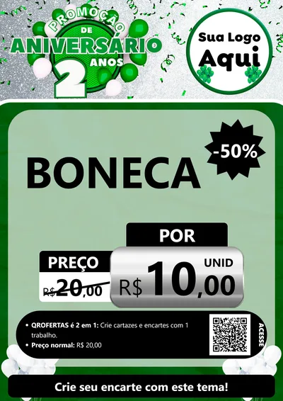 Modelo de Cartaz para Cartaz A4 Vertical com o tema Promoção de Aniversário - 2 Anos para Brinquedos