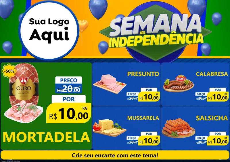 Modelo de Encarte para Encarte A4 Horizontal com o tema Semana da Independência para Frios e Laticínios