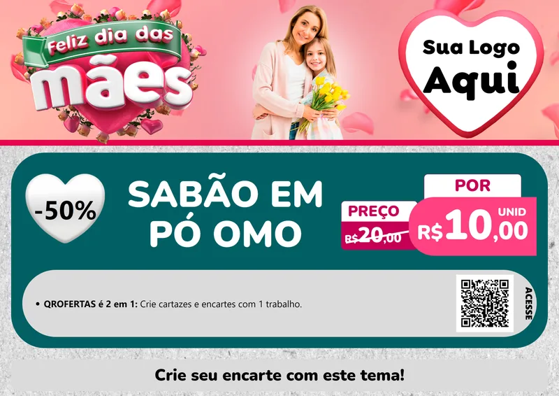 Modelo de Cartaz para Cartaz A4 Horizontal com o tema Feliz Dia das Mães para Produtos de Limpeza