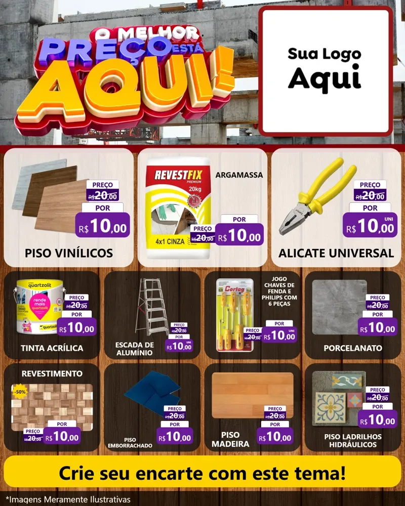 Modelo de Rede Social para Feed Instagram com o tema O Melhor Preço Está Aqui - Construção para Material para Construção