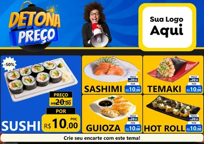 Modelo de Encarte para Encarte A4 Horizontal com o tema Detona Preços para Comida japonesa