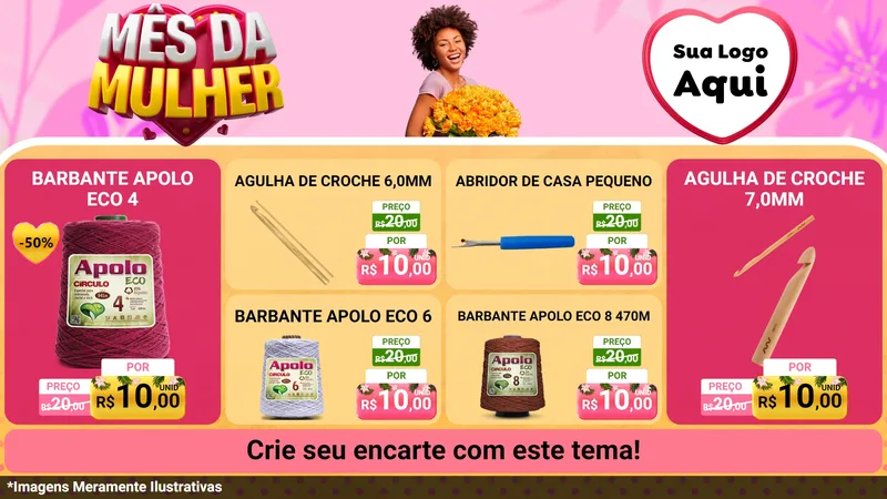 Modelo de TV para TV Horizontal com o tema Mês da Mulher para Armarinho e Aviamentos
