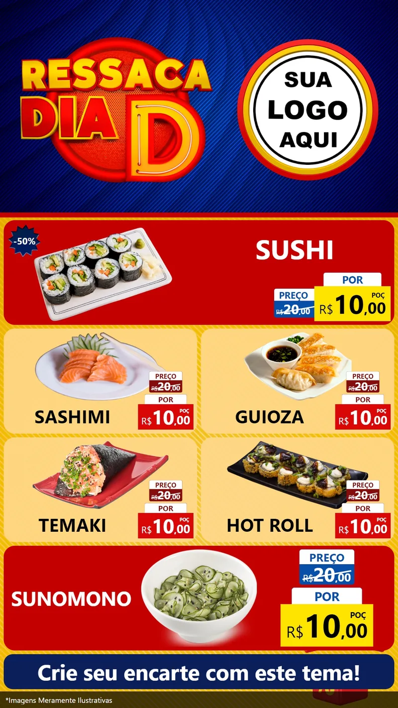 Modelo de TV para TV Vertical com o tema Ressaca Dia D para Comida japonesa