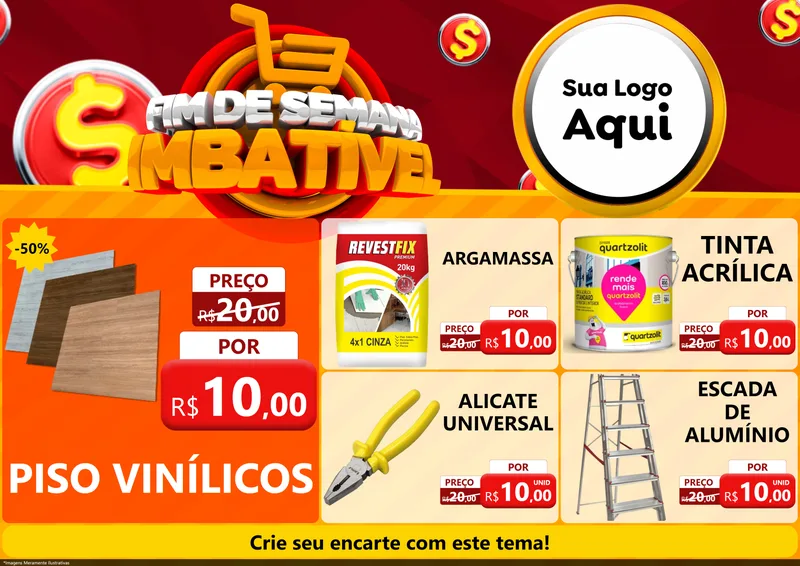 Modelo de Encarte para Encarte A4 Horizontal com o tema Fim de Semana Imbatível para Material para Construção