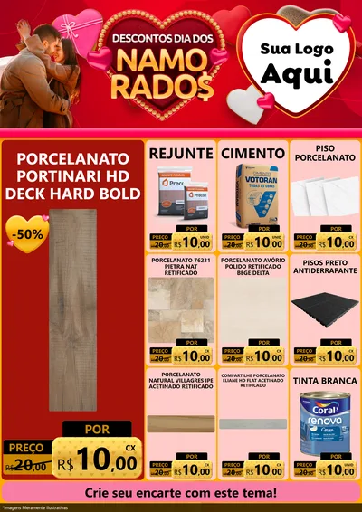 Modelo de Encarte para Encarte A4 Vertical com o tema Descontos Dia dos Namorados para Pisos e revestimentos
