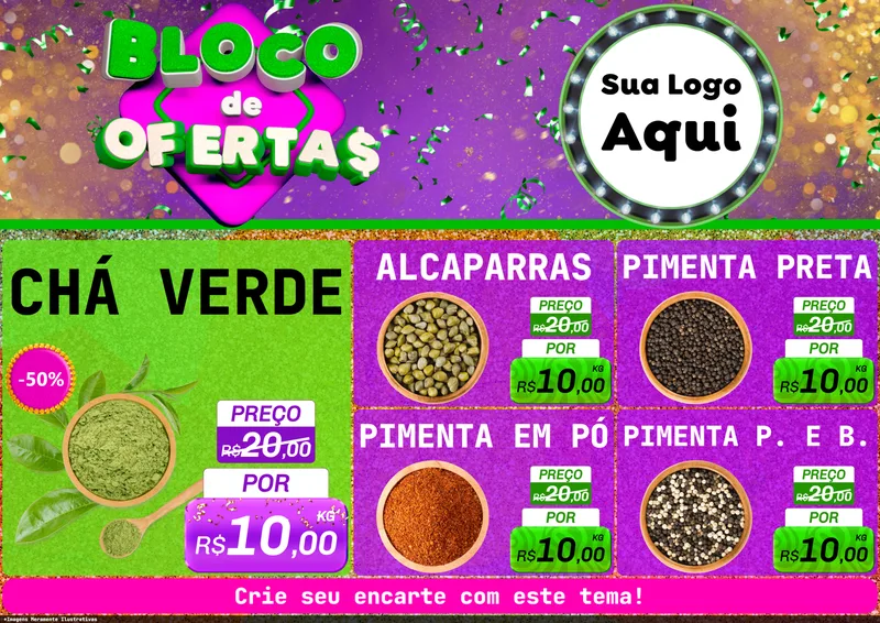 Modelo de Encarte para Encarte A4 Horizontal com o tema Bloco de Ofertas para Produtos Naturais