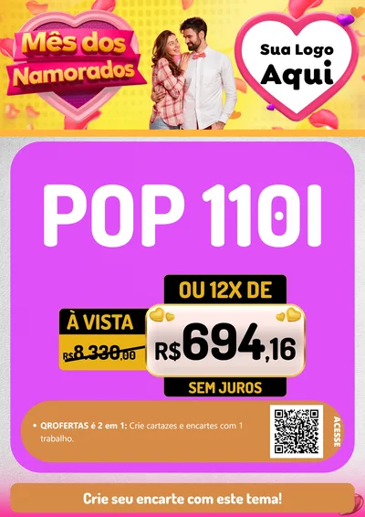 Modelo de Cartaz para Cartaz A4 Vertical com o tema Mês dos Namorados para Concessionaria de Motos