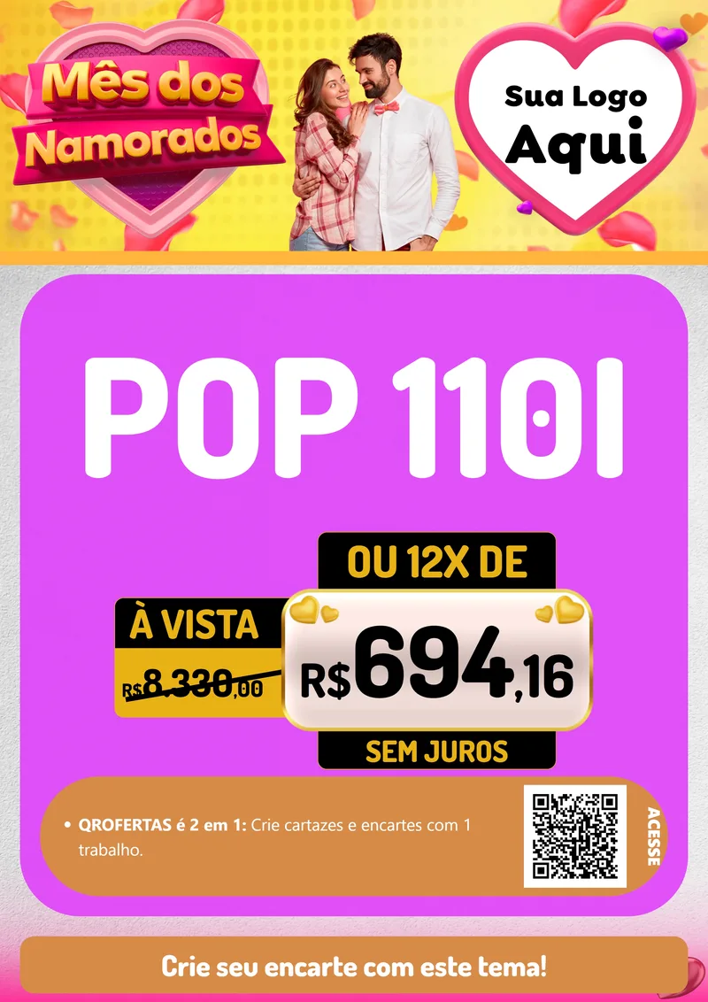 Modelo de Cartaz para Cartaz A4 Vertical com o tema Mês dos Namorados para Concessionaria de Motos