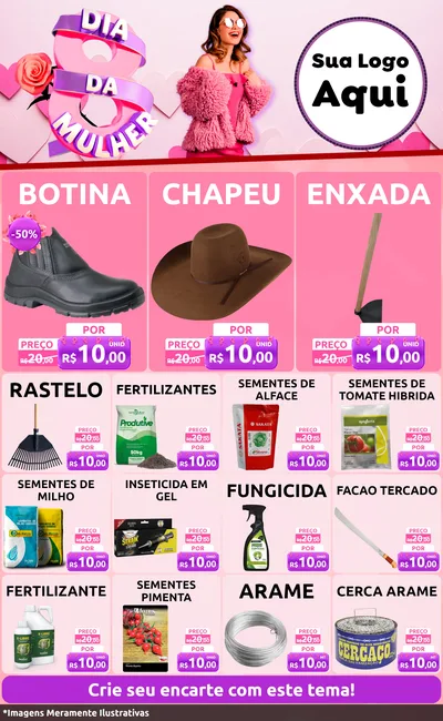 Modelo de Encarte para Encarte Grande com o tema Dia da Mulher para Agropecuária