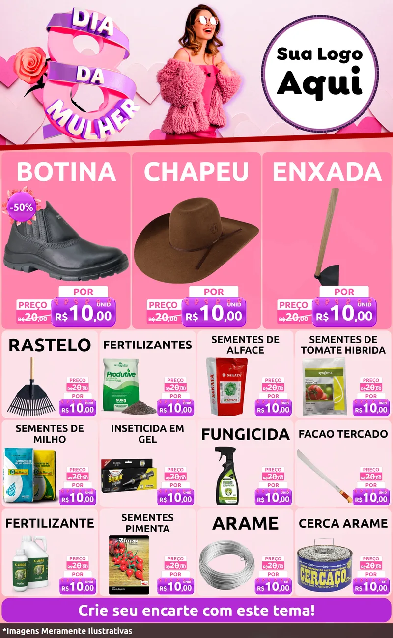 Modelo de Encarte para Encarte Grande com o tema Dia da Mulher para Agropecuária