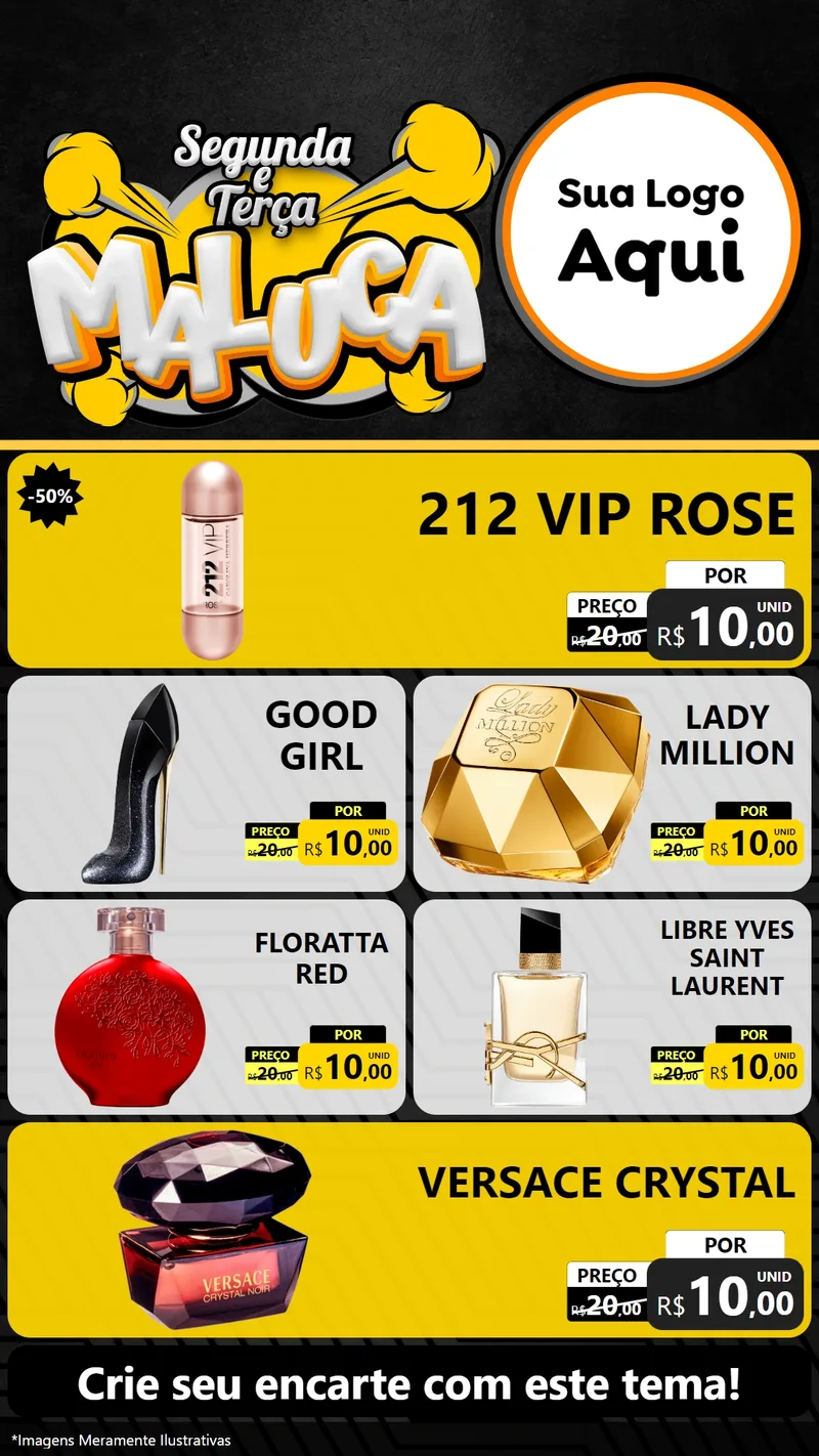 Modelo de TV para TV Vertical com o tema Segunda e Terça Maluca para Perfumes
