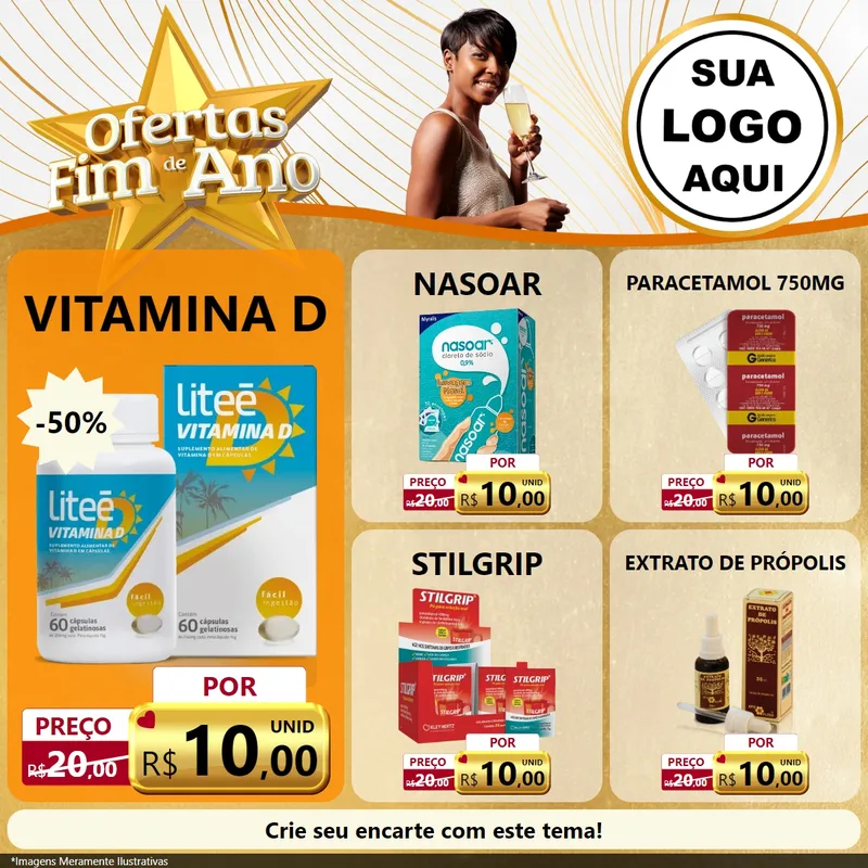 Modelo de Rede Social para Feed Facebook com o tema Ofertas Fim de Ano para Farmácia