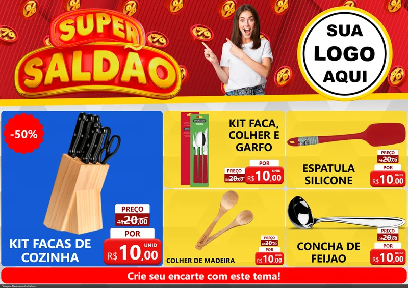 Modelo de Encarte para Encarte A4 Horizontal com o tema Super Saldão para Utilidades Domésticas