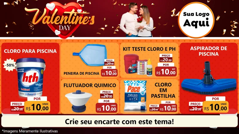 Modelo de TV para TV Horizontal com o tema Valentine's Day para Produtos para Piscina