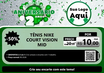 Modelo de Cartaz para Cartaz A4 Horizontal com o tema Promoção de Aniversário - 2 Anos para Calçados