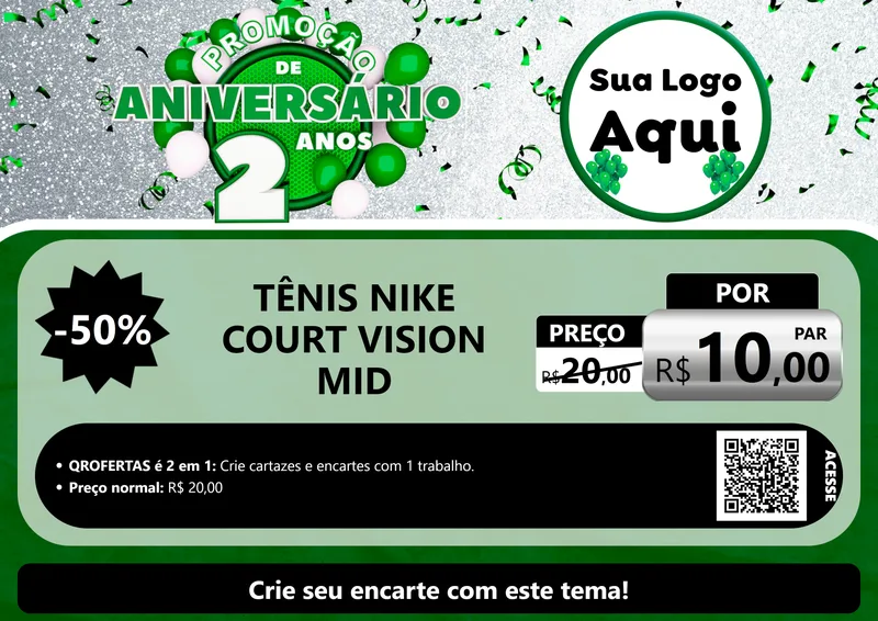 Modelo de Cartaz para Cartaz A4 Horizontal com o tema Promoção de Aniversário - 2 Anos para Calçados