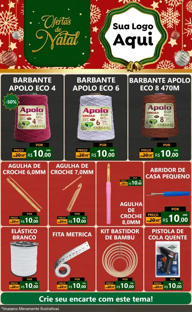 Modelo de Encarte para Encarte Grande com o tema Natal de Ofertas para Armarinho e Aviamentos