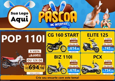 Modelo de Encarte para Encarte A4 Horizontal com o tema Páscoa de Ofertas para Concessionaria de Motos