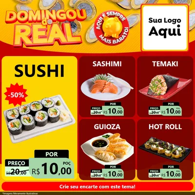 Modelo de Rede Social para Feed Facebook com o tema Domingou do Real para Comida japonesa