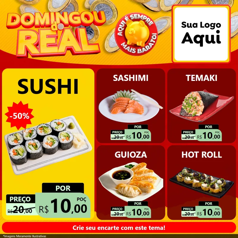 Modelo de Rede Social para Feed Facebook com o tema Domingou do Real para Comida japonesa