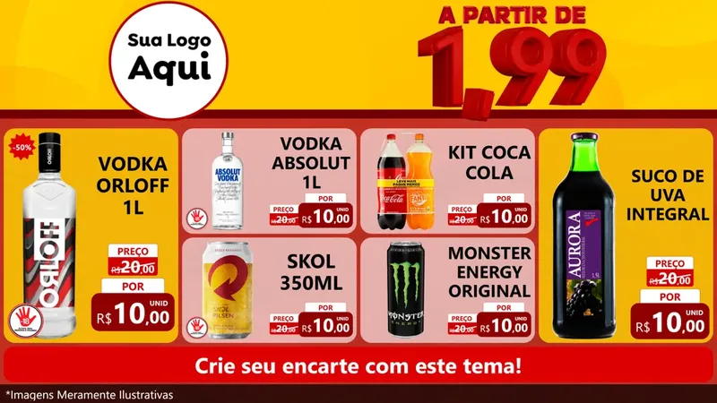 Modelo de TV para TV Horizontal com o tema A Partir de Um e Noventa e Nove - 1,99 para Distribuidora de bebidas
