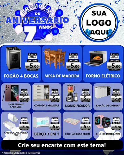 Modelo de Rede Social para Feed Instagram com o tema Promoção de Aniversário - 7 Anos para Móveis e Eletro
