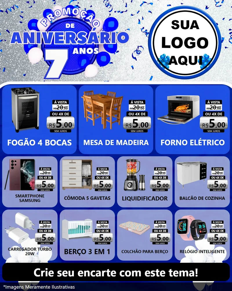 Modelo de Rede Social para Feed Instagram com o tema Promoção de Aniversário - 7 Anos para Móveis e Eletro