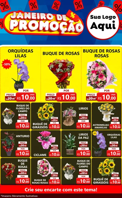 Modelo de Encarte para Encarte Grande com o tema Janeiro de Promoção para Floricultura e jardim
