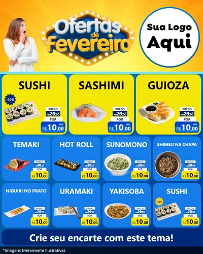 Modelo de Rede Social para Feed Instagram com o tema Ofertas de Fevereiro para Comida japonesa