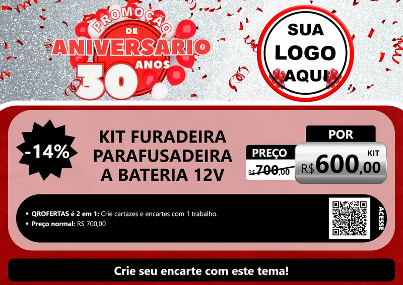 Modelo de Cartaz para Cartaz A4 Horizontal com o tema Promoção de Aniversário - 30 Anos para Maquinas e Ferramentas