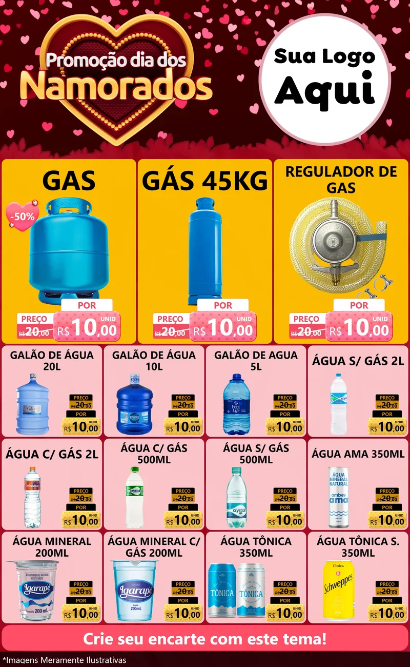 Modelo de Encarte para Encarte Grande com o tema Promoção Dia Dos Namorados para Água e gás
