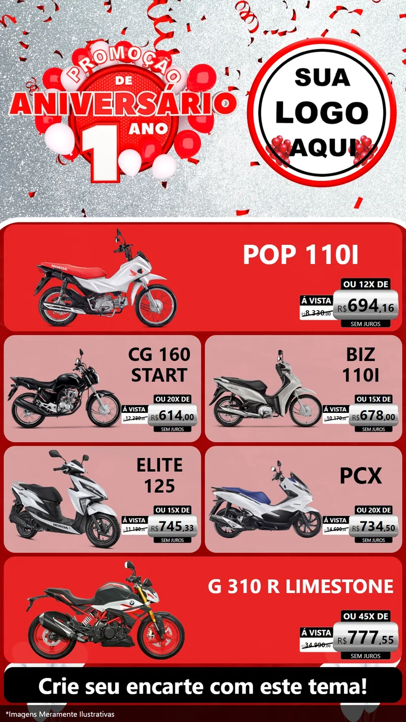 Modelo de TV para TV Vertical com o tema Promoção de Aniversário - 1 Ano para Concessionaria de Motos