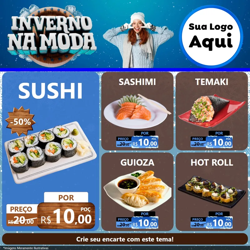 Modelo de Rede Social para Feed Facebook com o tema Inverno na Moda para Comida japonesa