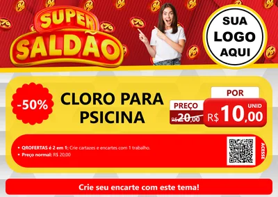 Modelo de Cartaz para Cartaz A4 Horizontal com o tema Super Saldão para Produtos para Piscina