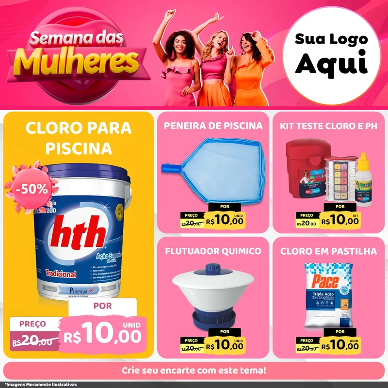 Modelo de Rede Social para Feed Facebook com o tema Semana das Mulheres para Produtos para Piscina